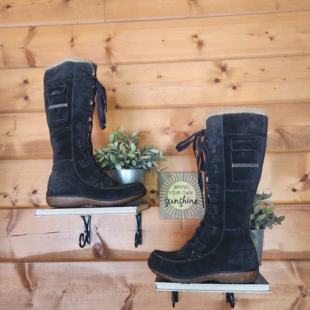 Timberland Earth Granby Black Suede Leather Tall Zip Winter Boots 21633 Sz 7.5 M